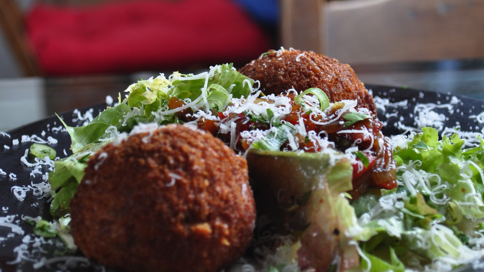 Turmeric Giant Couscous with Broad Bean Falafel at Mud Dock Café in Bristol